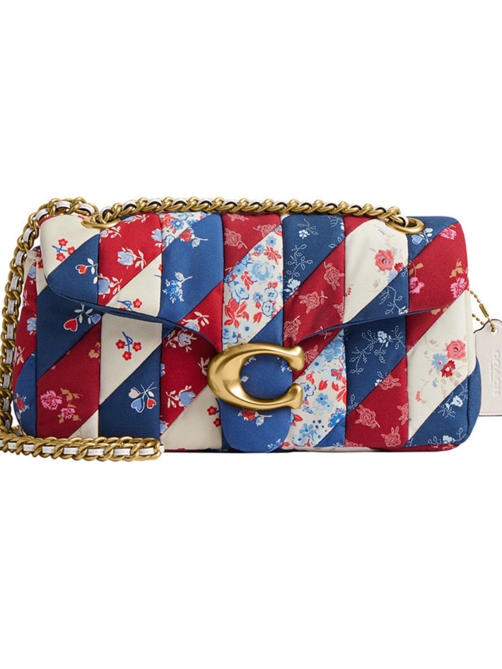 Coach Quilted Floral Patchwork Crossbody in Red/Blue/Cream with Gold Hardware